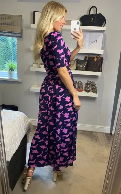 Jolie Moi Amaka Wrap Leaf Midi Dress, Navy Leafy -DRESSES SHOP 2021 09 22 Megan Sasha JolieMoi20