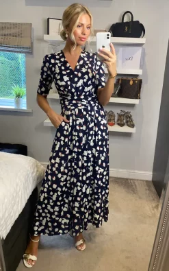 Jolie Moi Acadia Abstract Floral Print Wrap Maxi Dress, Navy/White -DRESSES SHOP 2021 09 22 Megan Sasha JolieMoi72