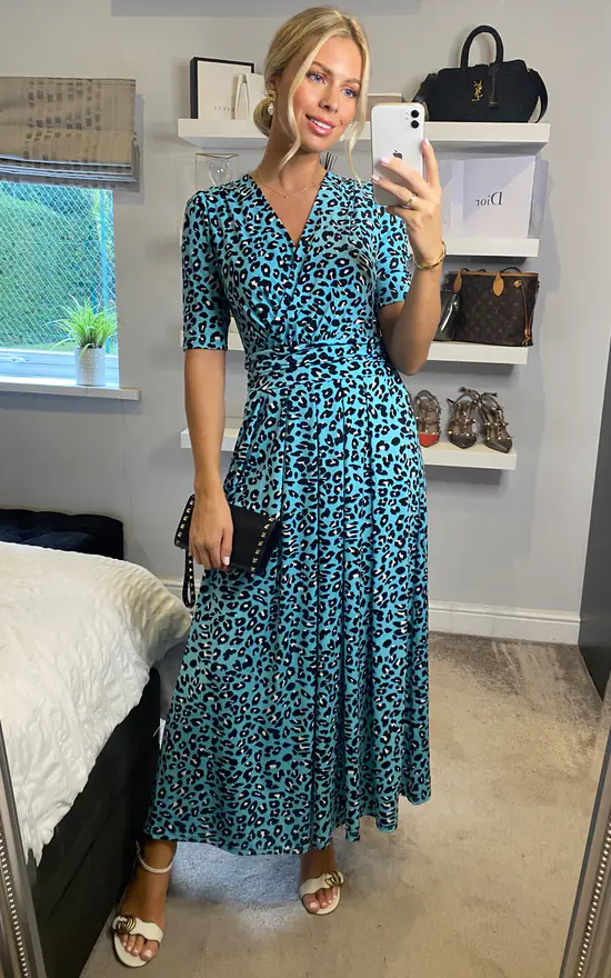 Jolie Moi Molly Jersey Maxi Dress, Blue Animal 2 Jolie Moi Molly Jersey Maxi Dress, Blue Animal - Image 2