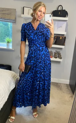 Jolie Moi Animal Print Jersey Maxi Dress, Blue Animal