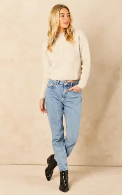 VM Ribbed Jumper With High Neck In Cream