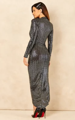 John Zack Silver Deep V Wrap Over Sequin Dress -DRESSES SHOP 2021 10 07 Jen Naomi JohnZack11235