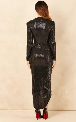 John Zack Black Sequin Deep V Wrap Over Dress 7 John Zack Black Sequin Deep V Wrap Over Dress -DRESSES SHOP 2021 10 07 Jen Naomi JohnZack11349