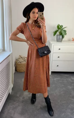 Cutie London Short Sleeve Maxi Dress In Polka Dot Brown -DRESSES SHOP 2021 10 11 Megan Naomi Cutie2