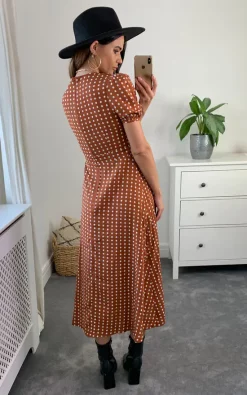 Cutie London Short Sleeve Maxi Dress In Polka Dot Brown -DRESSES SHOP 2021 10 11 Megan Naomi Cutie5