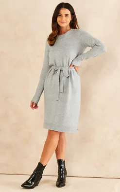 Pieces Knitted Dress With Tie Waist In Light Grey -DRESSES SHOP 2021 10 12 SF TOM Naomi Pieces14820