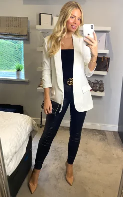 KURT MULLER Rouched Sleeve Blazer In White
