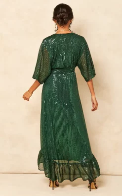 Bella And Blue Sequin Plunge Maxi Dress In Forest Green -DRESSES SHOP 2021 11 01 Jen Shree Bella Blue20360