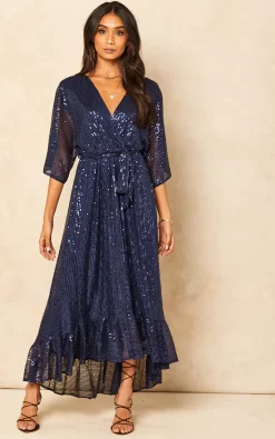 Bella And Blue Sequin Plunge Maxi Dress In Navy -DRESSES SHOP 2021 11 01 Jen Shree Bella Blue20468