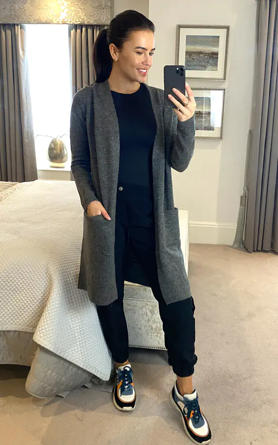 Pieces Long Sleeve Knitted Longline Cardigan In Dark Grey 1 Pieces Long Sleeve Knitted Longline Cardigan In Dark Grey