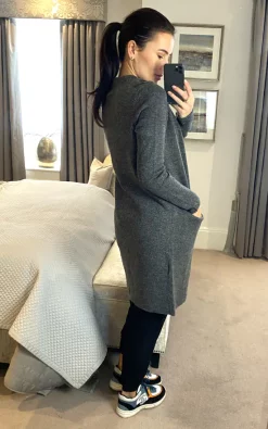 Pieces Long Sleeve Knitted Longline Cardigan In Dark Grey 7 Pieces Long Sleeve Knitted Longline Cardigan In Dark Grey -DRESSES SHOP 2021 11 08 megan warehouse 6350