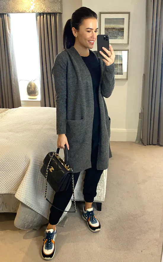Pieces Long Sleeve Knitted Longline Cardigan In Dark Grey 2 Pieces Long Sleeve Knitted Longline Cardigan In Dark Grey - Image 2