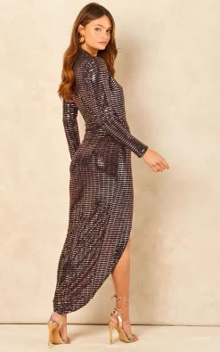John Zack Rose Gold Deep V Sequin Wrap Over Dress -DRESSES SHOP 2021 11 15 Jen Chynna JohnZack24067