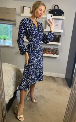 D.Anna Animal Print Long Sleeve Wrap Dress And Belt Fastening In Blue -DRESSES SHOP 2021 11 16 Sasha Danna24