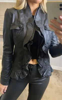 Izabel London Black Frilled Front Faux Leather Jacket -DRESSES SHOP 2021 11 24 Sasha Izabel16