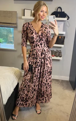 Jolie Moi Luise Print Wrap Jumpsuit, Pink Abstract