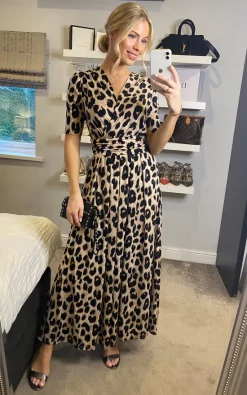 Jolie Moi Long Animal Print Jersey Maxi Dress, Leopard Multi