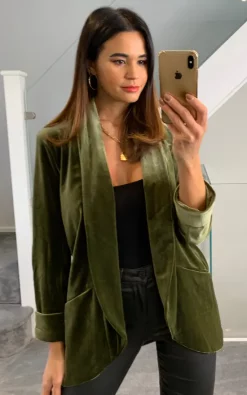 Traffic People Velvet Blazer In Green