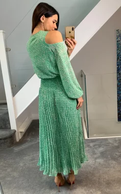 Traffic People Green Dobby Cold Shoulder Dress -DRESSES SHOP 2021 12 07 Naomi TrafficPeople5