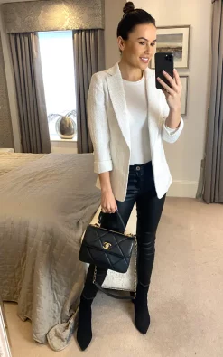 Anastasia Fashions Textured Blazer In White