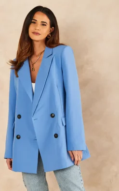 Jenerique Oversize Longline Blazer With 4 Buttons And Pockets In Light Blue