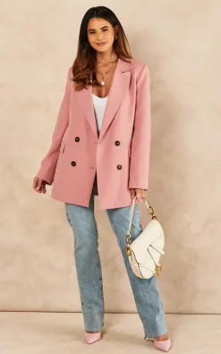 Jenerique Oversize Longline Blazer With 4 Buttons And Pockets In Blush Pink