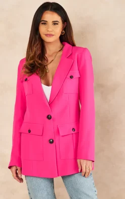 Jenerique Oversize Longline Blazer With 4 Pockets In Hot Pink