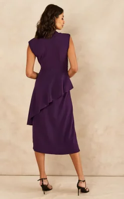 Feverfish Wrapover Midi Peplum Frill Dress Purple -DRESSES SHOP 2022 01 21 JEN Nayha FeverFish28780