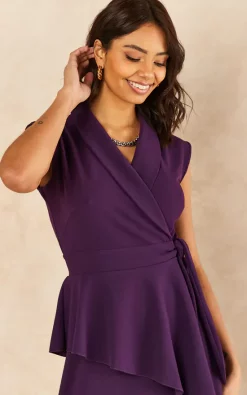 Feverfish Wrapover Midi Peplum Frill Dress Purple -DRESSES SHOP 2022 01 21 JEN Nayha FeverFish28782