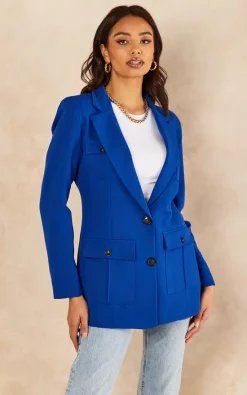 Jenerique Oversize Longline Blazer With 4 Pockets In Sax Blue