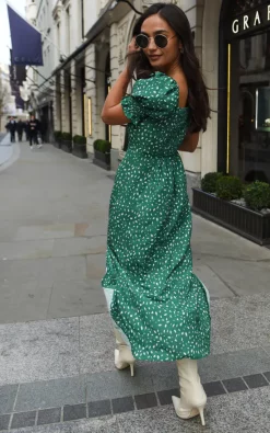 Gini London Green Animal Print Split Hem Midi Dress -DRESSES SHOP 2022 01 24 Carys GINI57