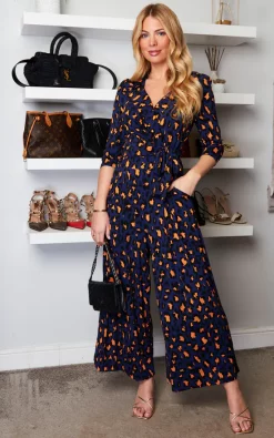 Jolie Moi Melissa Shirt Jumpsuit, Navy Animal -DRESSES SHOP 2022 01 24 Sasha JolieMoi6