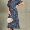 Blue Vanilla Courtney High Neck Angel Sleeve Midi Dress In Navy/White