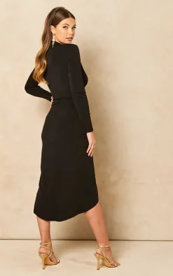 Jenerique Wrap Midi Long Sleeve Dress In Black -DRESSES SHOP 2022 02 02 JEN Tia Jenerique37401