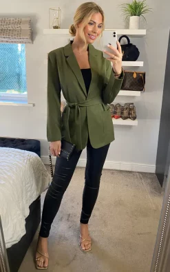Yumi Tie Waist Wrap Blazer In Khaki -DRESSES SHOP 2022 02 04 Sasha Yumi166