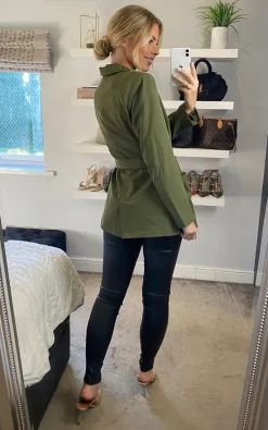 Yumi Tie Waist Wrap Blazer In Khaki -DRESSES SHOP 2022 02 04 Sasha Yumi170