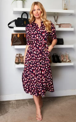 Jolie Moi Calla Animal Print Shirt Dress, Navy Multi
