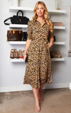 Jolie Moi Animal Print Shirt Dress, Camel Animal