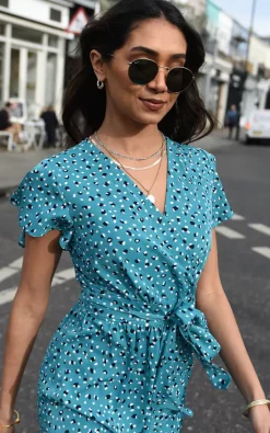 TENKI LONDON Ruffle Sleeve Patterned Ruffle Wrap Maxi Dress In Turquoise Blue 6 TENKI LONDON Ruffle Sleeve Patterned Ruffle Wrap Maxi Dress In Turquoise Blue -DRESSES SHOP 2022 02 21 Mollie Shree Tenki70