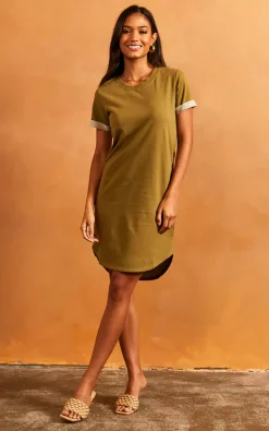 JDY T Shirt Style Mini Dress In Khaki