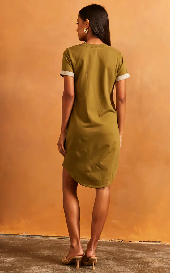JDY T Shirt Style Mini Dress In Khaki 4 JDY T Shirt Style Mini Dress In Khaki - Image 4