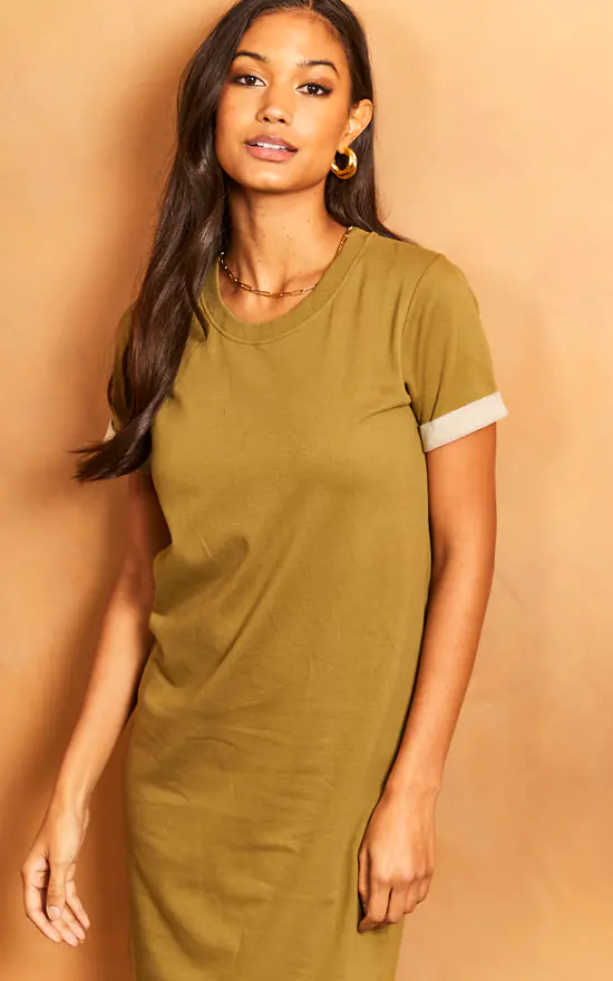 JDY T Shirt Style Mini Dress In Khaki 3 JDY T Shirt Style Mini Dress In Khaki - Image 3