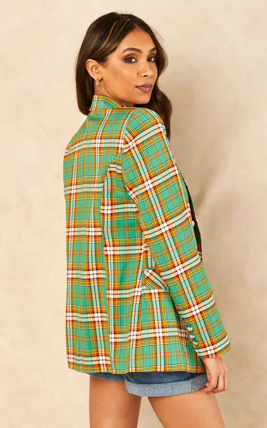Jenerique Three Button Oversized Blazer In Green/Orange Checked Print 4 Jenerique Three Button Oversized Blazer In Green/Orange Checked Print - Image 4