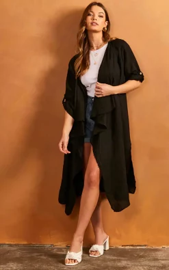 Bella And Blue Long Waterfall Cardigan In Black