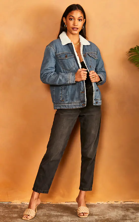 Noisy May Denim Teddy Jacket In Blue 1 Noisy May Denim Teddy Jacket In Blue