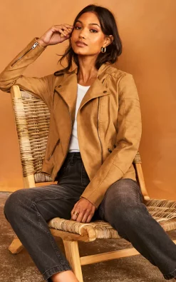 ONLY Faux Leather Biker Jacket In Light Brown