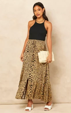 Bella And Blue Animal Print Maxi Skirt In Stone