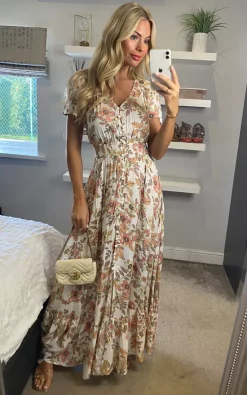 Izabel London Multi Cream Vintage Floral Tiered Maxi Dress
