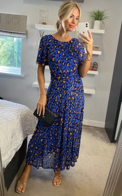 JOLIE MOI Leopard Mesh Maxi Dress, Blue/Multi