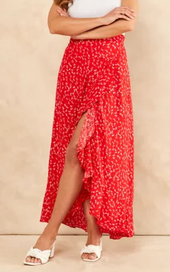 Sarta Red Floral Print Midi Wrap Skirt -DRESSES SHOP 2022 03 24 SF TOM Naomi Sarta18513